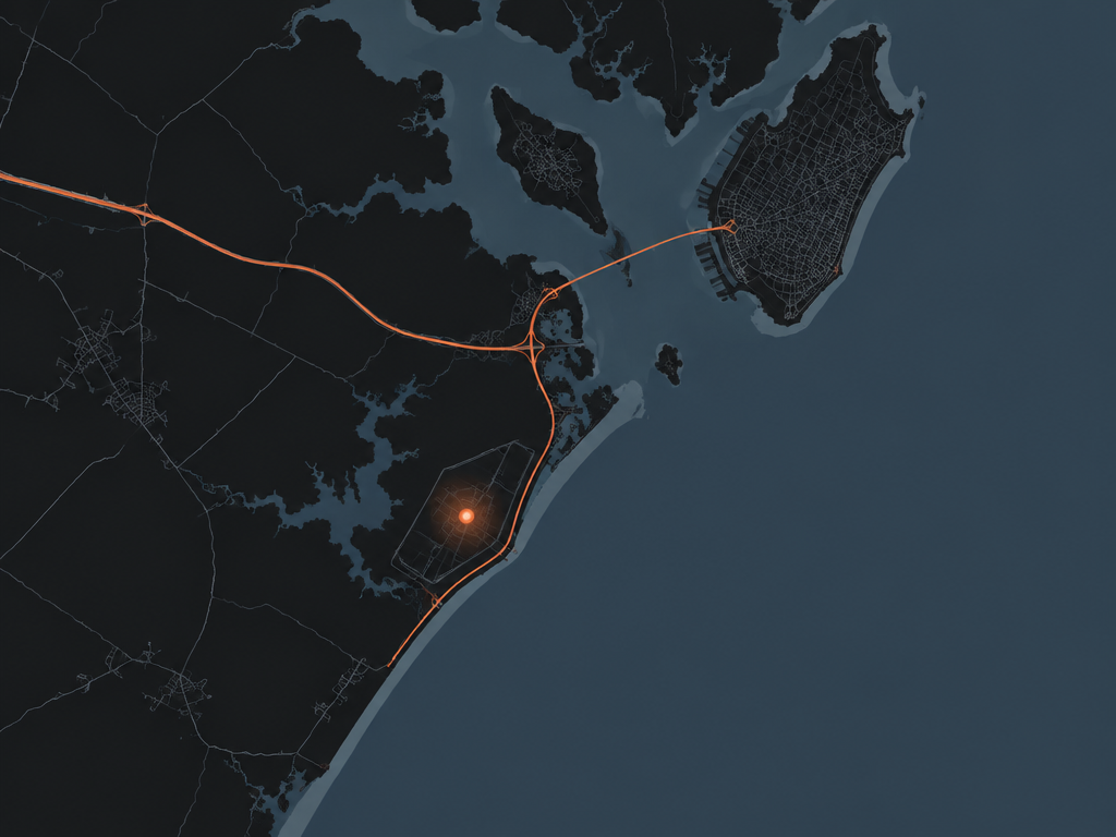 Map of Dongo Kundu south of Mombasa island, with the bypass highway and the special economic zone site marked